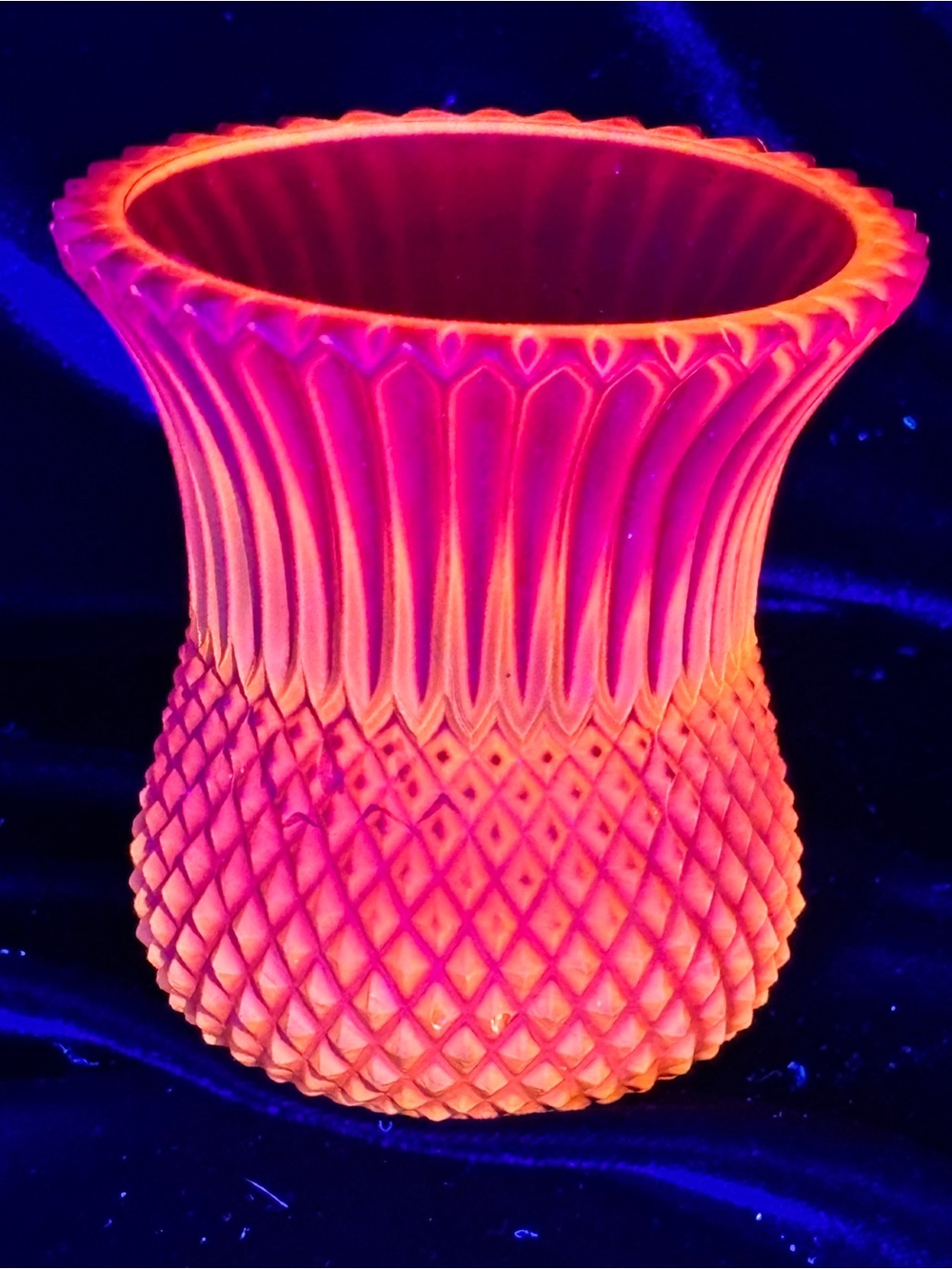 Vintage Faroy USA Red Glass Votive Candle Holder UV Reactive